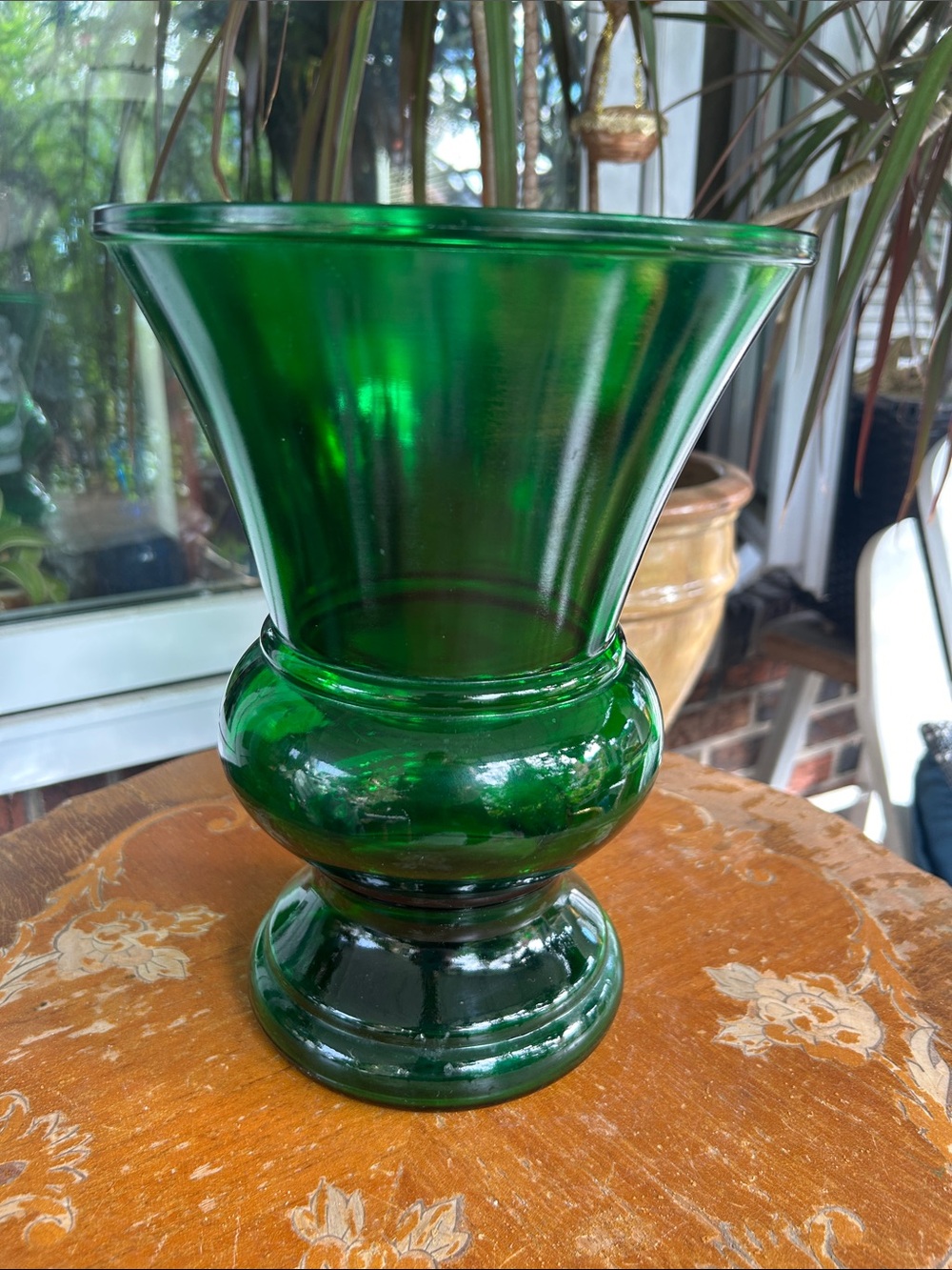 MCM Vintage NAPCO Emerald Green Glass Pedestal Urn Vase